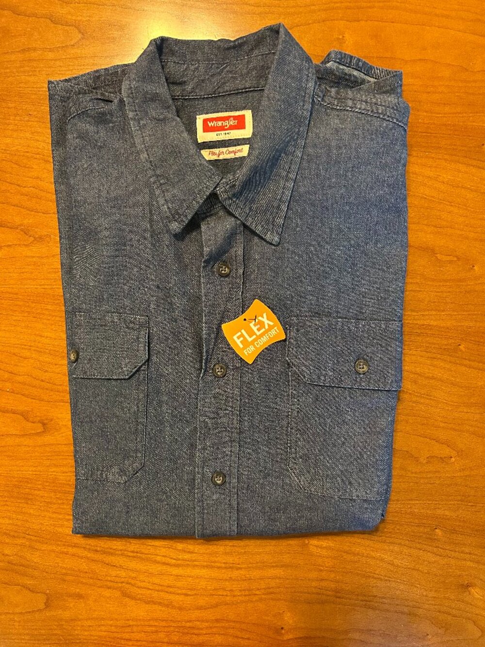 NWT Wrangler Flex for Comfort Denim Shirt Mens LT Large Tall Blue Button Down